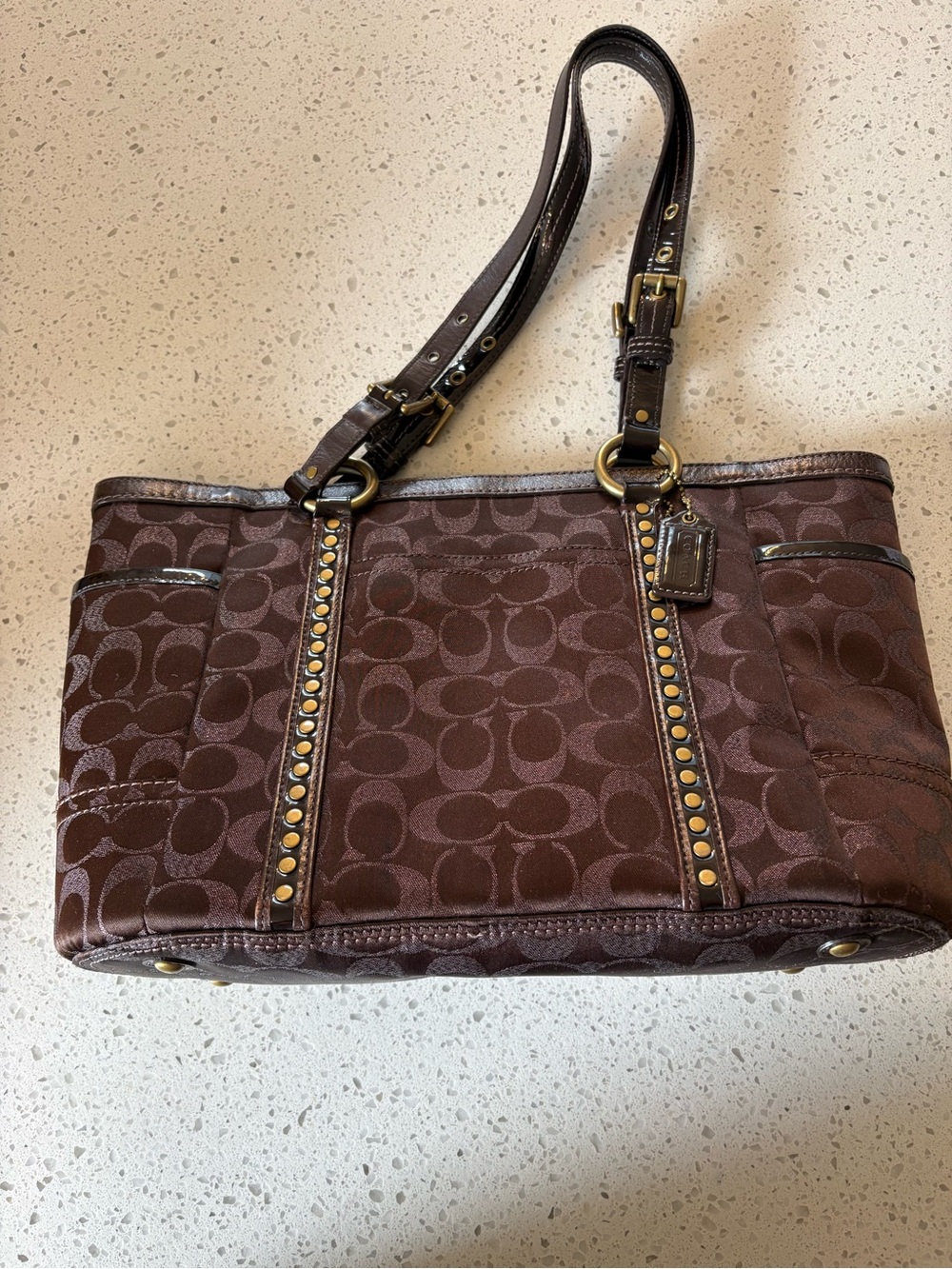 Vintage Coach Y2K Brown Jacquard Signature C Tote Bag Purse